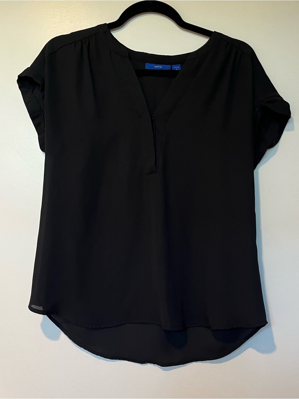 Apt. 9 Black Short-Sleeve Split V-Neck Blouse